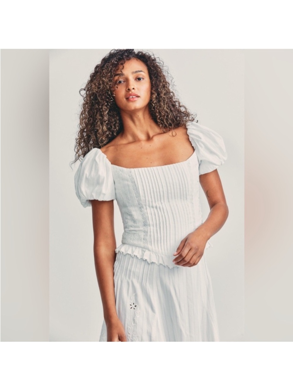 LoveShackFancy Breonna Top Bustier in White with Puff Sleeve